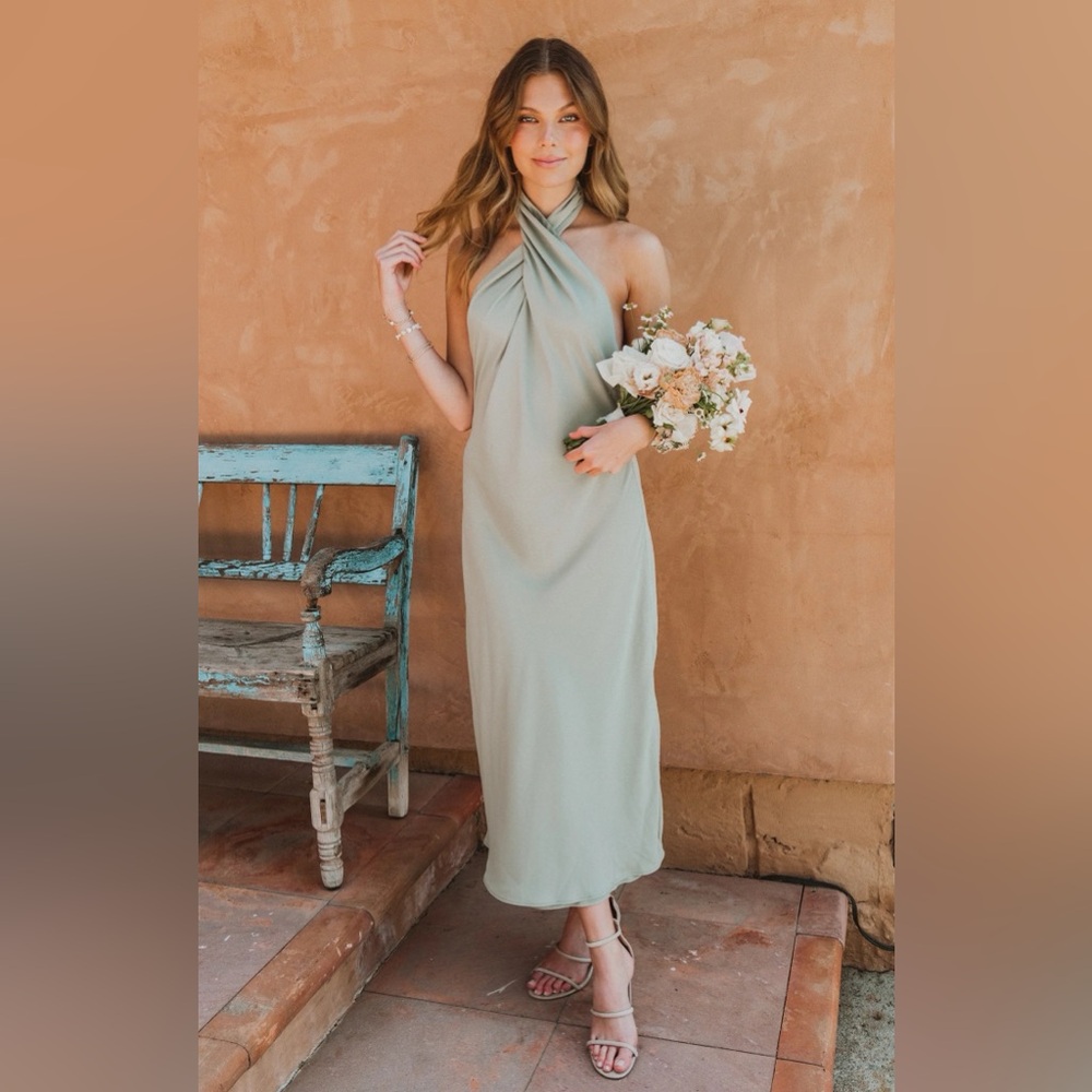 Sage Halter Maxi Dress - Women's Elegant Twist Neck